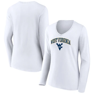 Women's White West Virginia Mountaineers Campus Long Sleeve V-Neck T-Shirt