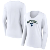 Women's White West Virginia Mountaineers Campus Long Sleeve V-Neck T-Shirt