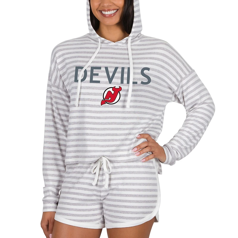 Women's Concepts Sport  Cream New Jersey Devils Visibility Long Sleeve Hoodie Top & Shorts Set