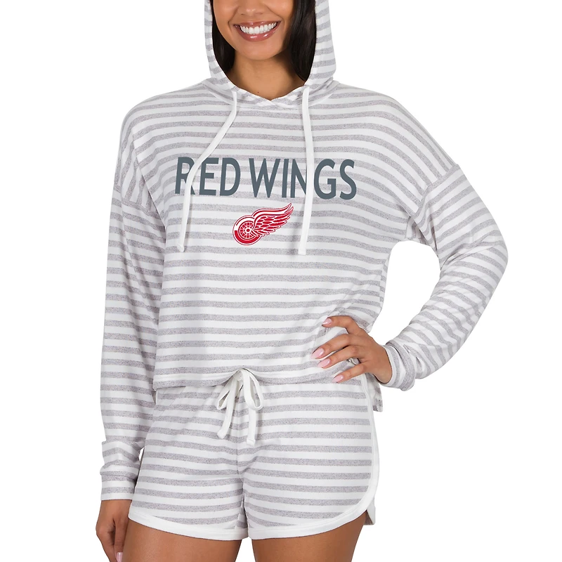 Women's Concepts Sport  Cream Detroit Red Wings Visibility Long Sleeve Hoodie Top & Shorts Set