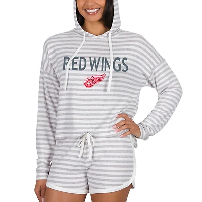 Women's Concepts Sport  Cream Detroit Red Wings Visibility Long Sleeve Hoodie Top & Shorts Set