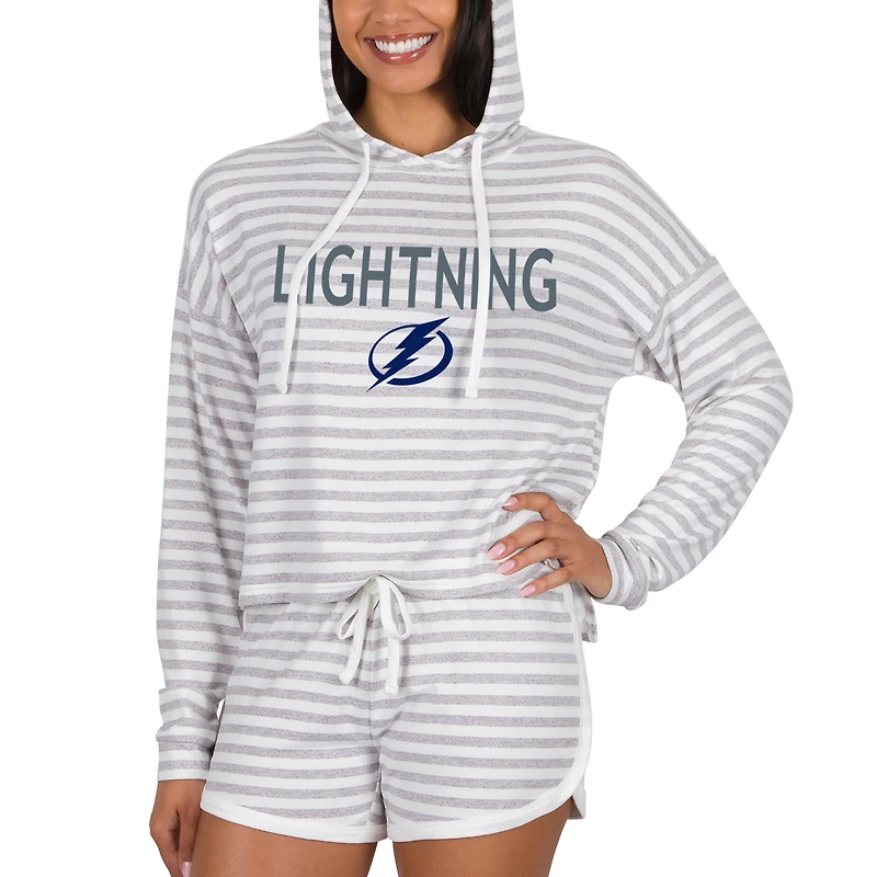 Women's Concepts Sport  Cream Tampa Bay Lightning Visibility Long Sleeve Hoodie Top & Shorts Set