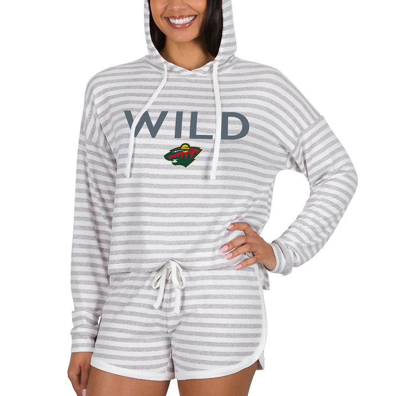 Women's Concepts Sport  Cream Minnesota Wild Visibility Long Sleeve Hoodie Top & Shorts Set