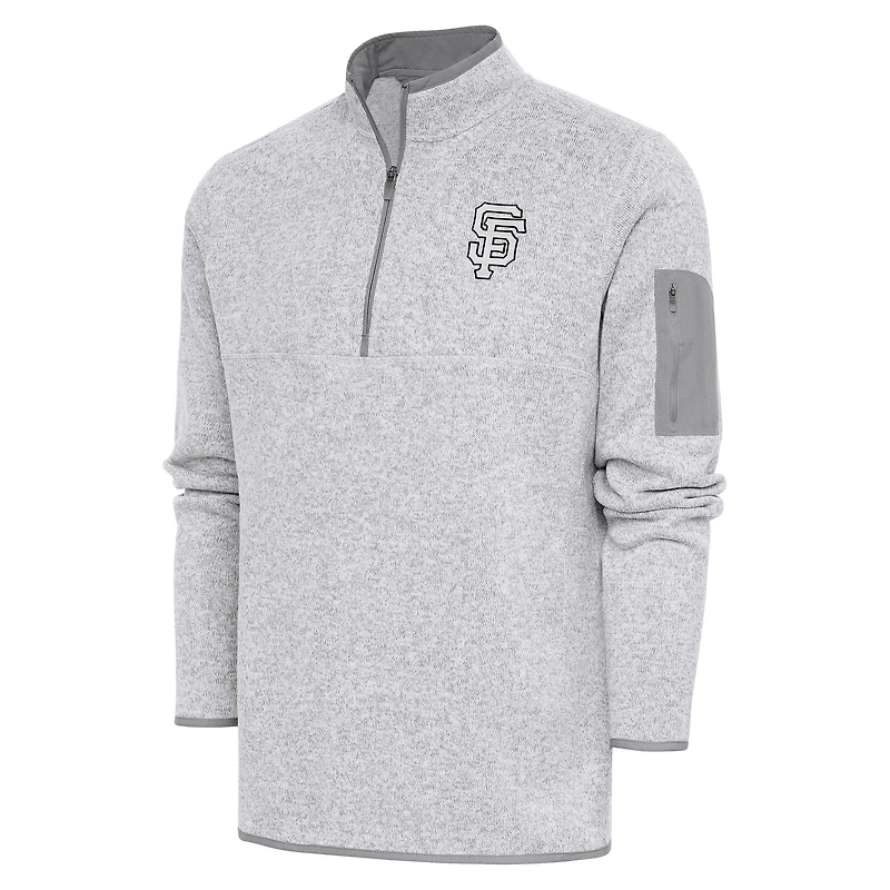 Men's Antigua Pewter San Francisco Giants Metallic Fortune Quarter-Zip Pullover Jacket