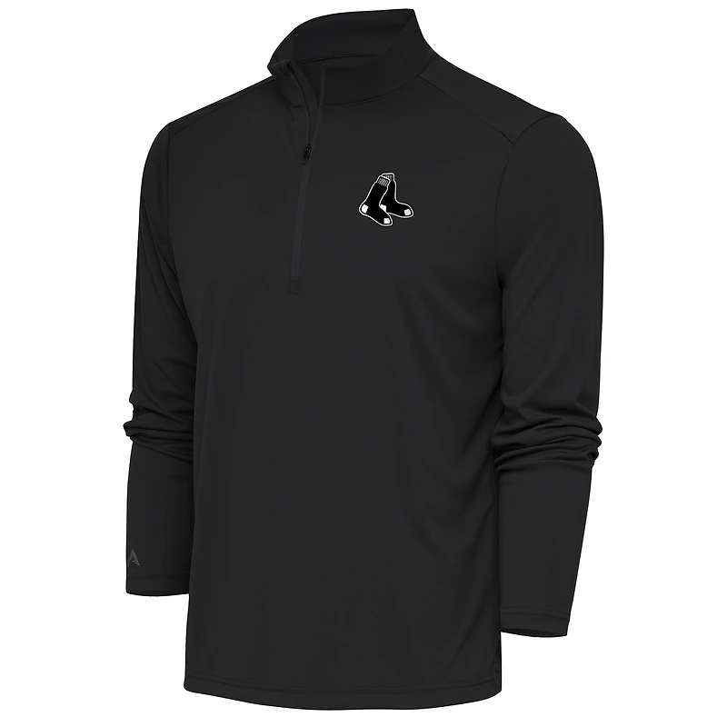 Men's Antigua Charcoal Boston Red Sox Metallic Tribute Quarter-Zip Top