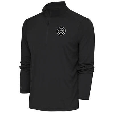 Men's Antigua Charcoal Chicago Cubs Metallic Tribute Quarter-Zip Top