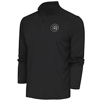 Men's Antigua Charcoal Chicago Cubs Metallic Tribute Quarter-Zip Top