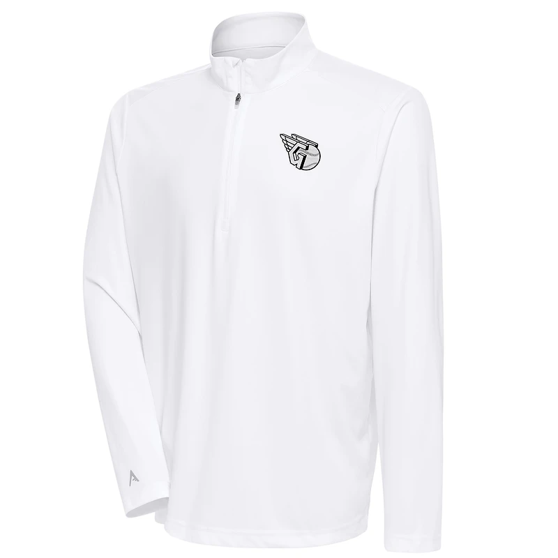 Men's Antigua White Cleveland Guardians Metallic Tribute Quarter-Zip Top