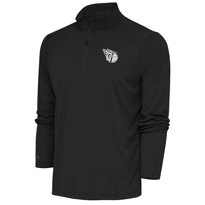Men's Antigua Charcoal Cleveland Guardians Metallic Tribute Quarter-Zip Top