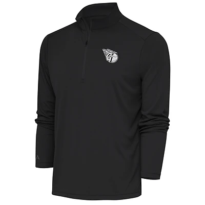 Men's Antigua Charcoal Cleveland Guardians Metallic Tribute Quarter-Zip Top