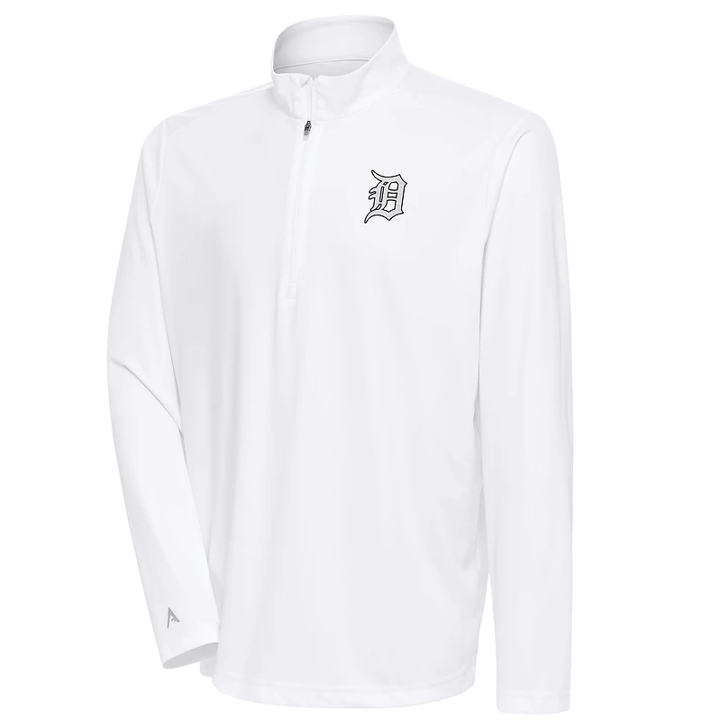 Men's Antigua White Detroit Tigers Metallic Tribute Quarter-Zip Top