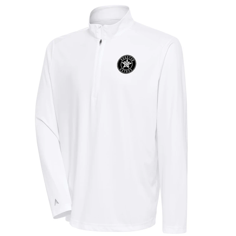 Men's Antigua White Houston Astros Metallic Tribute Quarter-Zip Top