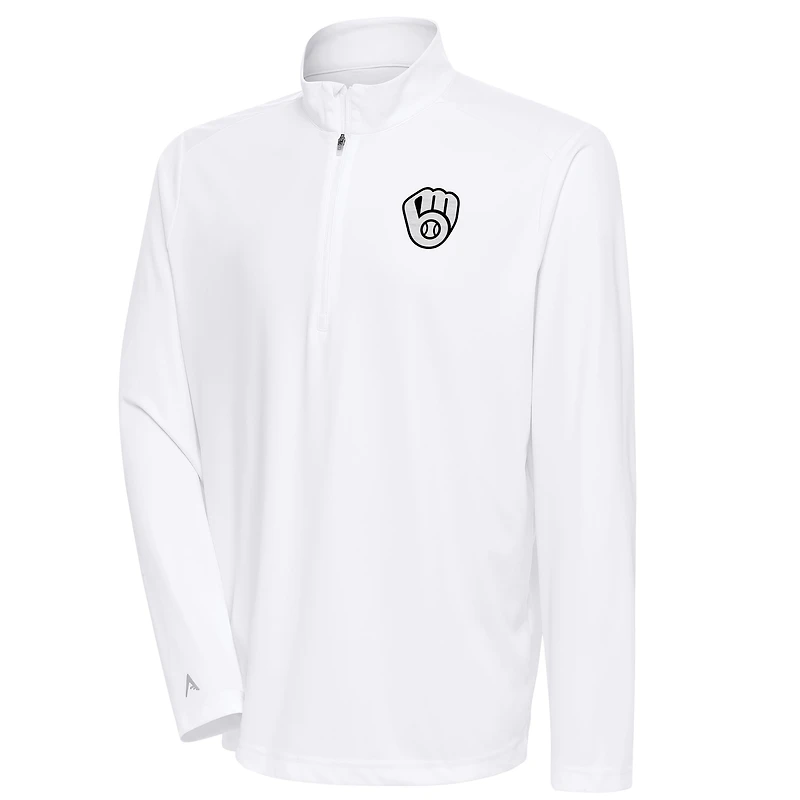 Men's Antigua White Milwaukee Brewers Metallic Tribute Quarter-Zip Top