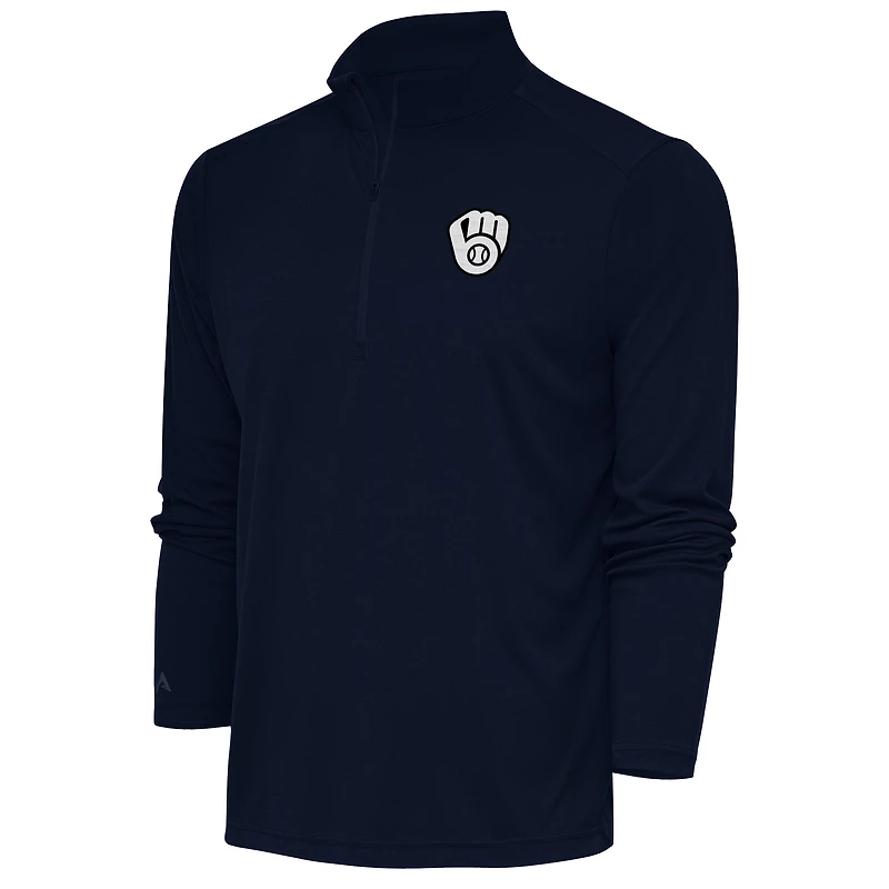 Men's Antigua Navy Milwaukee Brewers Metallic Tribute Quarter-Zip Top