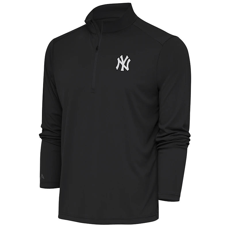 Men's Antigua Charcoal New York Yankees Metallic Tribute Quarter-Zip Top