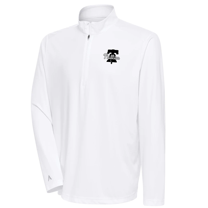 Men's Antigua White Philadelphia Phillies Metallic Tribute Quarter-Zip Top