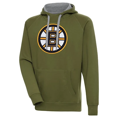 Men's Antigua Olive Boston Bruins Victory Pullover Hoodie