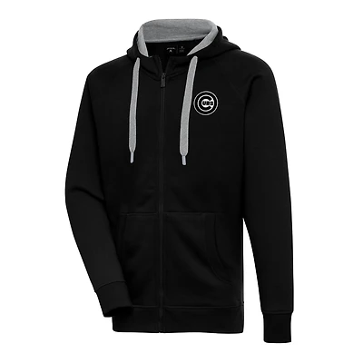 Men's Antigua Black Chicago Cubs Metallic Victory Full-Zip Hoodie