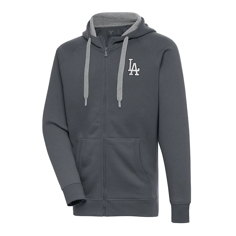 Men's Antigua Charcoal Los Angeles Dodgers Metallic Victory Full-Zip Hoodie