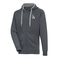 Men's Antigua Charcoal Los Angeles Dodgers Metallic Victory Full-Zip Hoodie