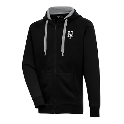 Men's Antigua Black New York Mets Metallic Victory Full-Zip Hoodie
