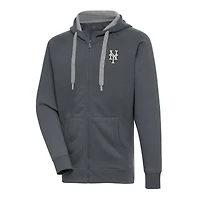 Men's Antigua Charcoal New York Mets Metallic Victory Full-Zip Hoodie