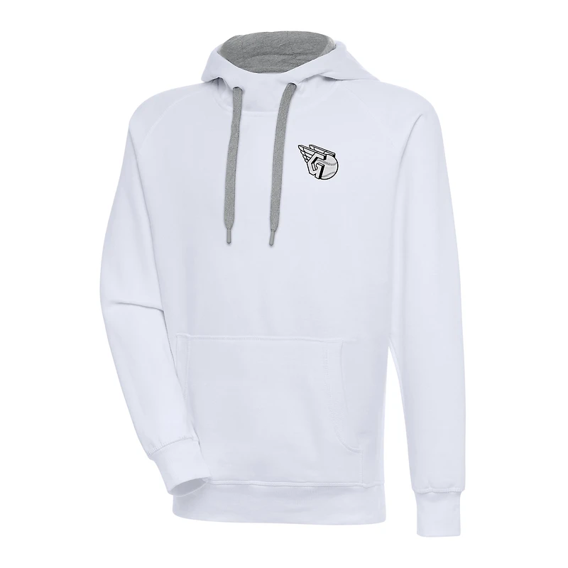 Men's Antigua White Cleveland Guardians Metallic Victory Pullover Hoodie