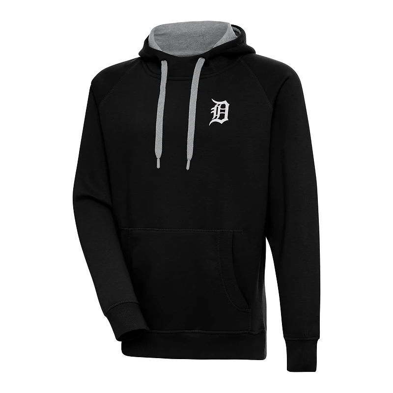 Men's Antigua Black Detroit Tigers Metallic Victory Pullover Hoodie