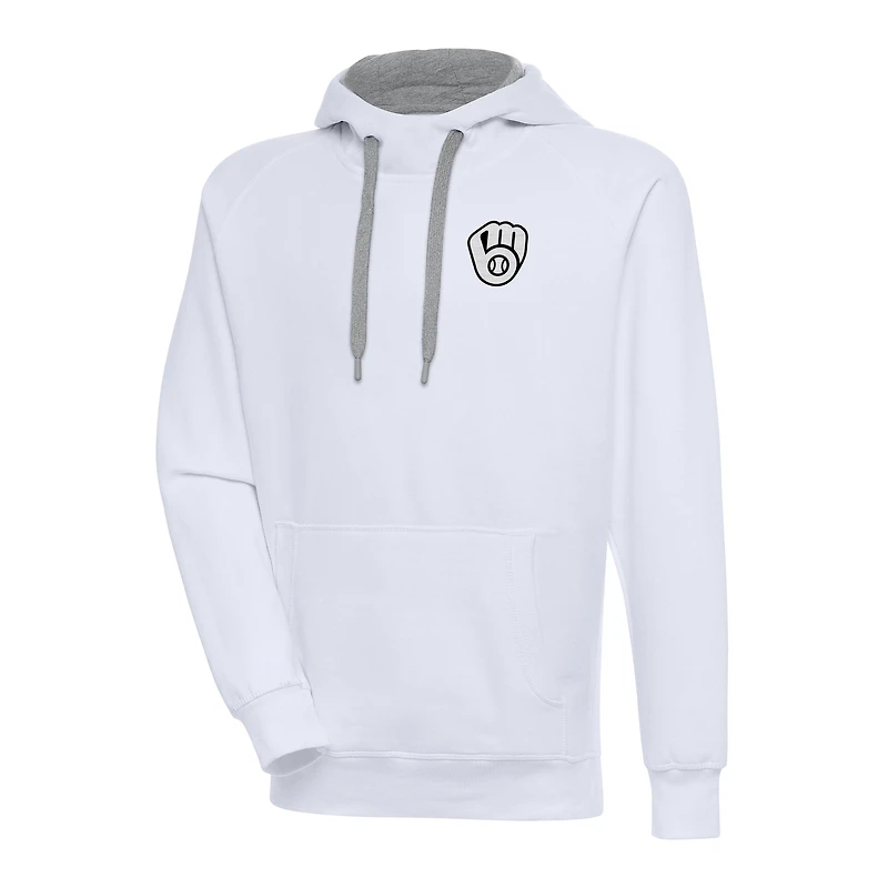 Men's Antigua White Milwaukee Brewers Metallic Victory Pullover Hoodie