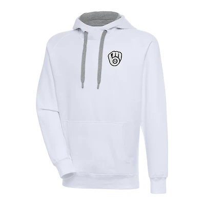 Men's Antigua White Milwaukee Brewers Metallic Victory Pullover Hoodie