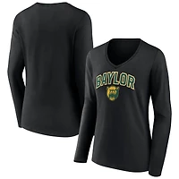Women's Black Baylor Bears Campus Long Sleeve V-Neck T-Shirt