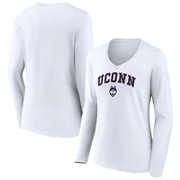 Women's White UConn Huskies Campus Long Sleeve V-Neck T-Shirt