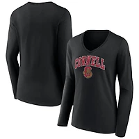 Women's Black Cornell Big Red Campus Long Sleeve V-Neck T-Shirt