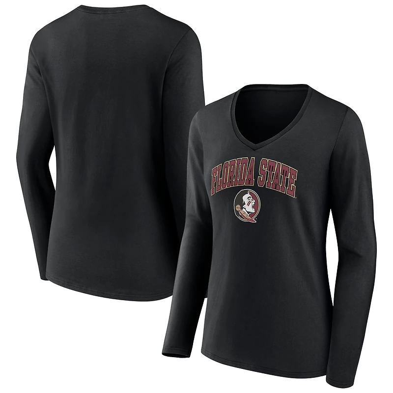 Women's Black Florida State Seminoles Campus Long Sleeve V-Neck T-Shirt