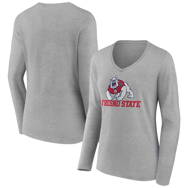 Women's Gray Fresno State Bulldogs Campus Long Sleeve V-Neck T-Shirt