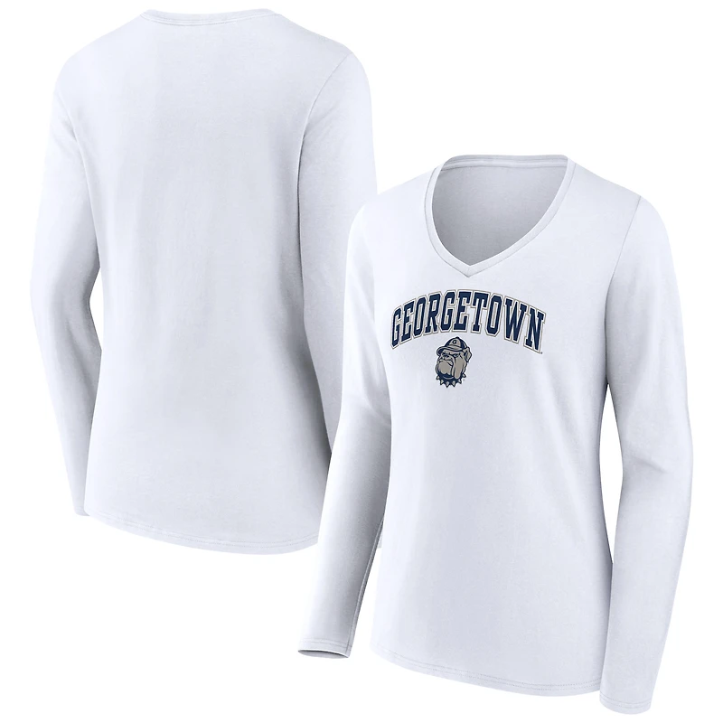 Women's White Georgetown Hoyas Campus Long Sleeve V-Neck T-Shirt