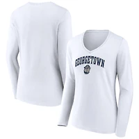 Women's White Georgetown Hoyas Campus Long Sleeve V-Neck T-Shirt