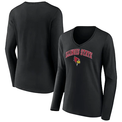 Women's Black Illinois State Redbirds Campus Long Sleeve V-Neck T-Shirt