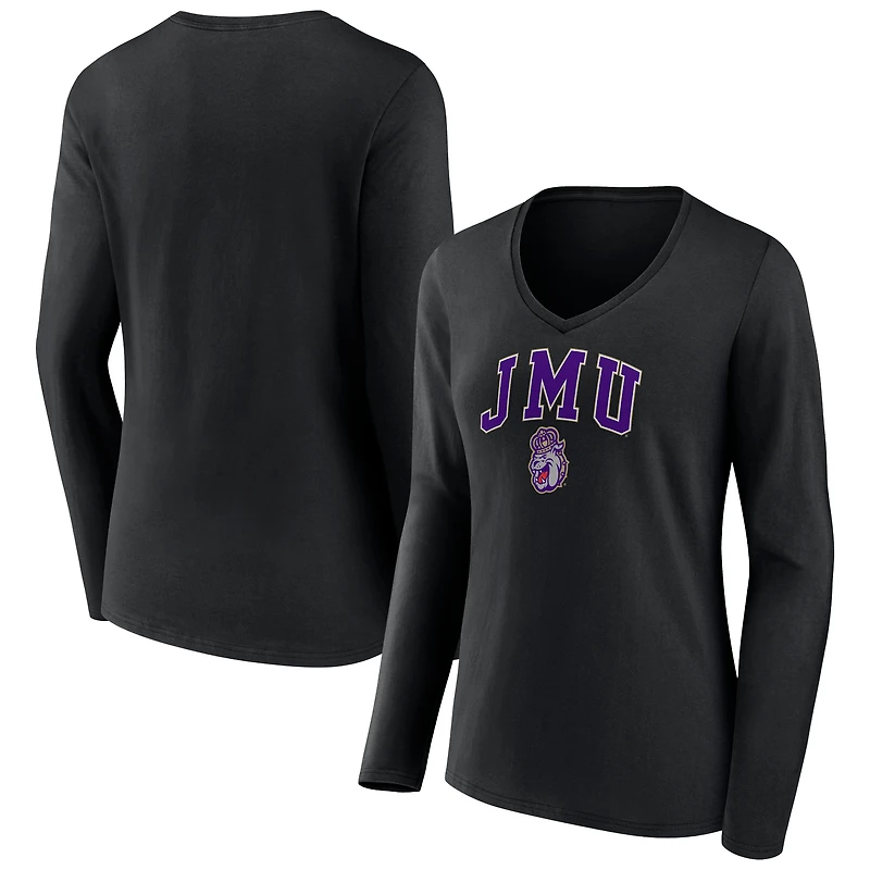 Women's Black James Madison Dukes Campus Long Sleeve V-Neck T-Shirt