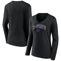 Women's Black Kansas State Wildcats Campus Long Sleeve V-Neck T-Shirt