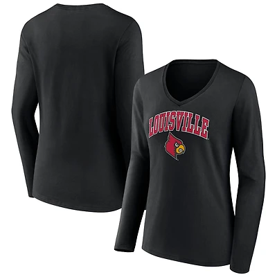 Women's Black Louisville Cardinals Campus Long Sleeve V-Neck T-Shirt