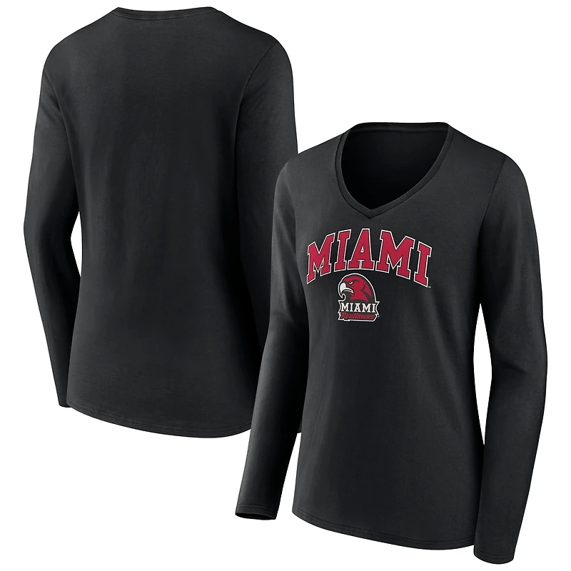 Women's Black Miami University RedHawks Campus Long Sleeve V-Neck T-Shirt
