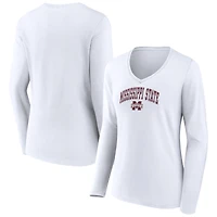Women's White Mississippi State Bulldogs Campus Long Sleeve V-Neck T-Shirt