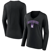 Women's Black Northwestern Wildcats Campus Long Sleeve V-Neck T-Shirt