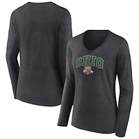 Women's Charcoal Ohio Bobcats Campus Long Sleeve V-Neck T-Shirt