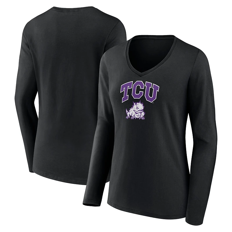 Women's Black TCU Horned Frogs Campus Long Sleeve V-Neck T-Shirt