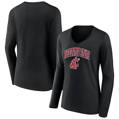 Women's Black Washington State Cougars Campus Long Sleeve V-Neck T-Shirt