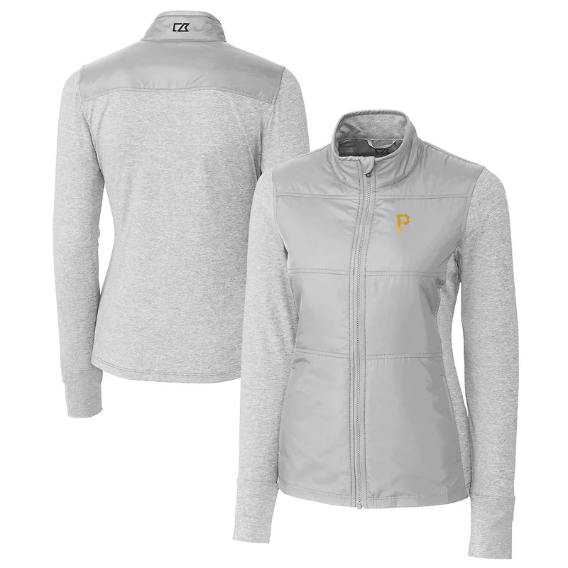 Women's Cutter & Buck  Gray Pittsburgh Pirates DryTec Stealth Hybrid Quilted Full-Zip Windbreaker Jacket