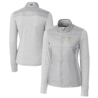 Women's Cutter & Buck  Gray Pittsburgh Pirates DryTec Stealth Hybrid Quilted Full-Zip Windbreaker Jacket
