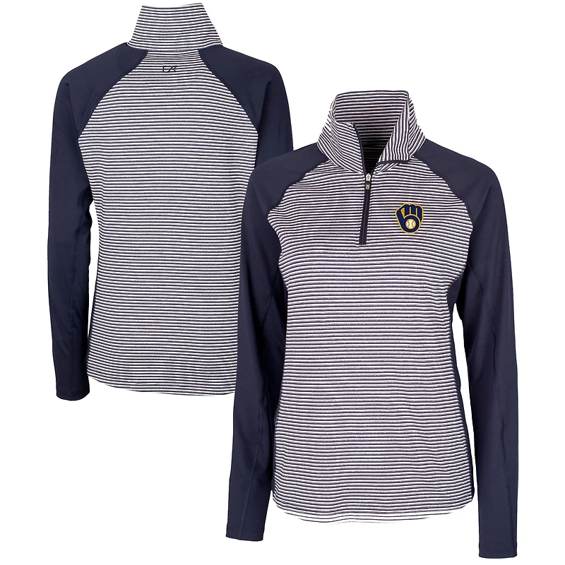 Women's Cutter & Buck  Navy Milwaukee Brewers DryTec Forge Tonal Stripe Half-Zip Top